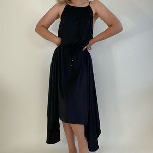 All black Pilyq midi handkerchief hem midi dress